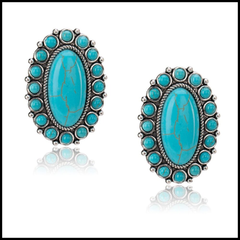 Turquoise Drop Dangle Earrings Statement Western … - image 1